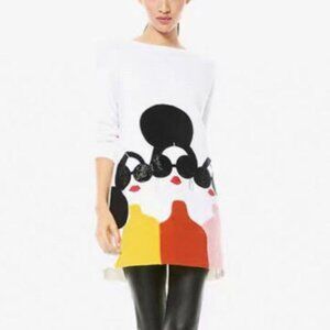 Alice + Olivia Sweater Knit Dress Embroidered Stace Face Three Women White XS